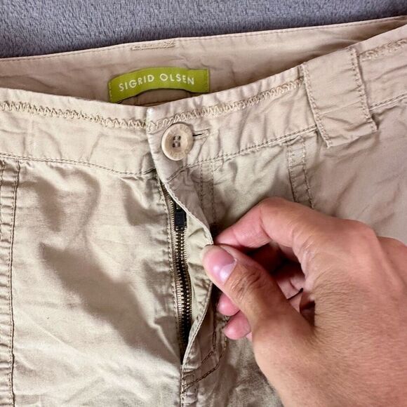 Vintage Sigrid Olsen Cargo Capri Cropped Pants Womens‎ 4 Beige Coastal Spring - Picture 2 of 10